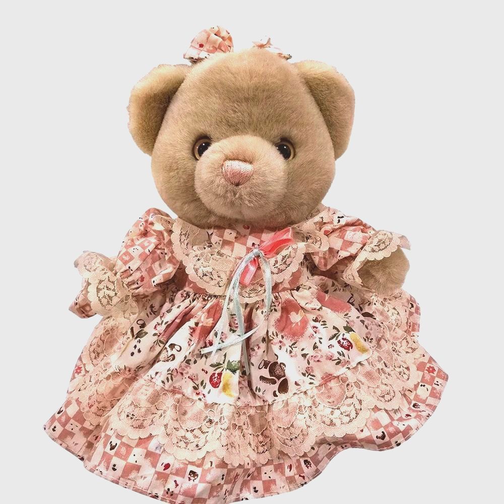 VTG 90s MTY International Teddy Bear Plush 10" Victorian Pink‎ Floral Lace Dress